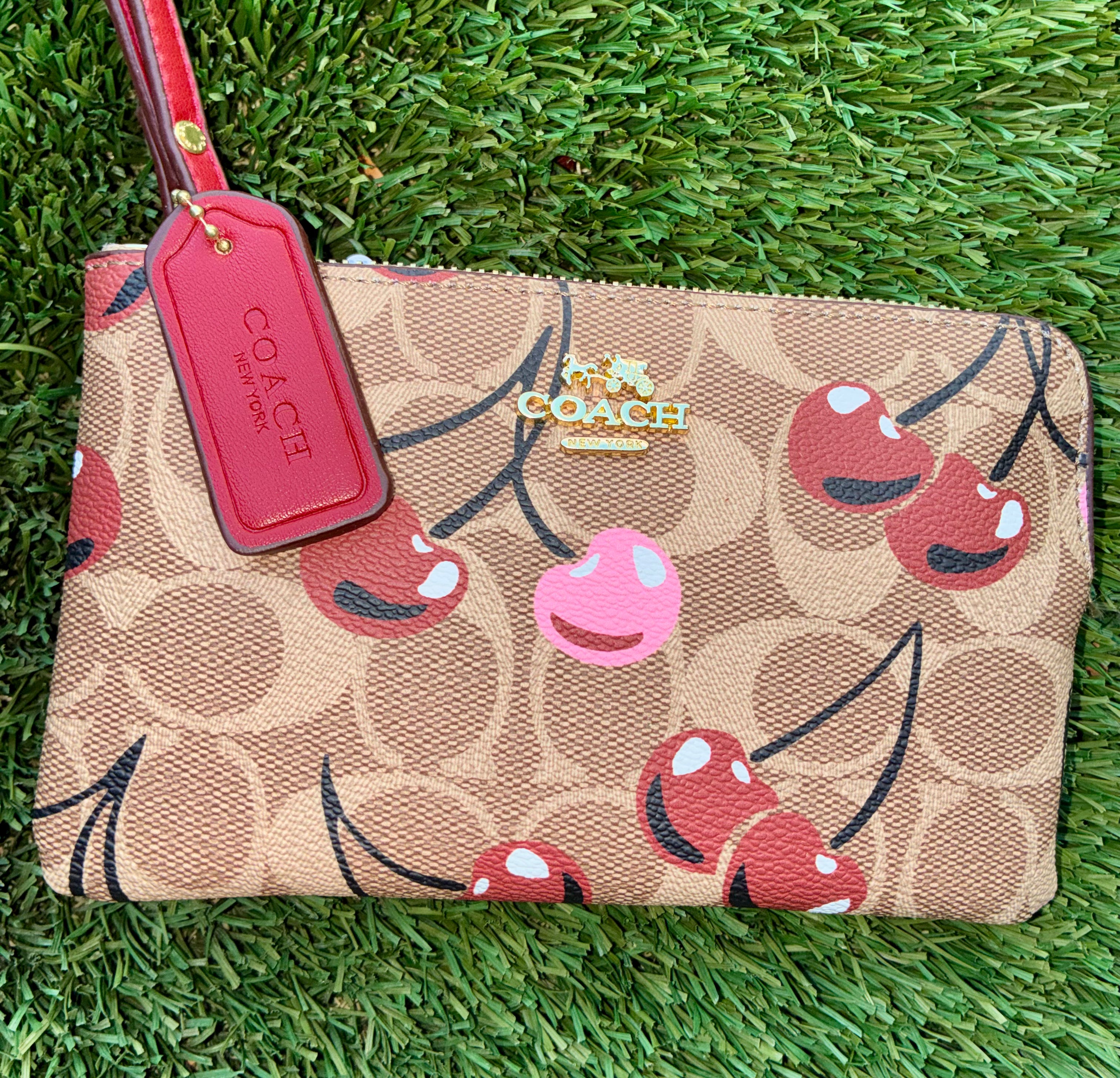 COACH Cherry Monogram Wristlet Pouch