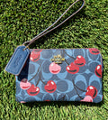 COACH Monogram Wristlet Pouch(blue/cherries)