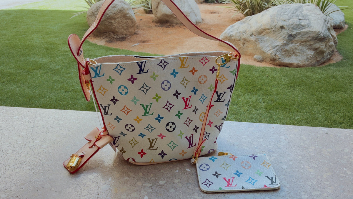 LV Bucket Bag & Coin Purse (rainbow/white)